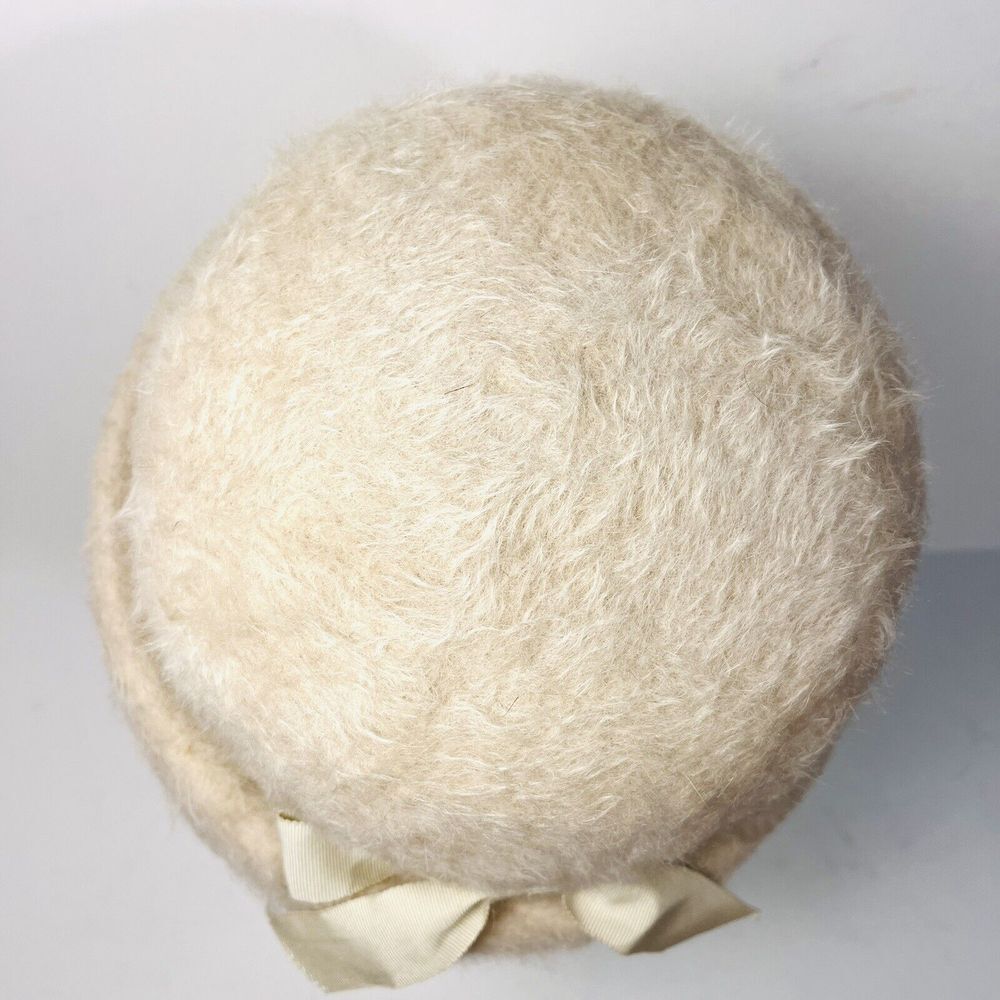 Vintage 1950s Merri Soie Merrimac Cream Ivory Bowler Bucket Hat Faux Felted Fur - Picture 5 of 9